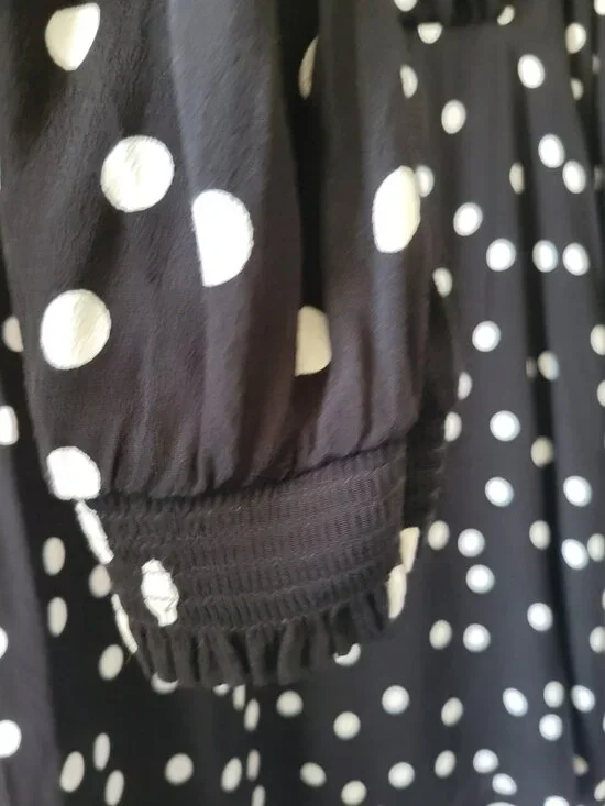 On 34th Dress B/W Polka Dots Sz 12 wrap front whimsigoth Romantic Gothic Indie - Picture 6 of 16